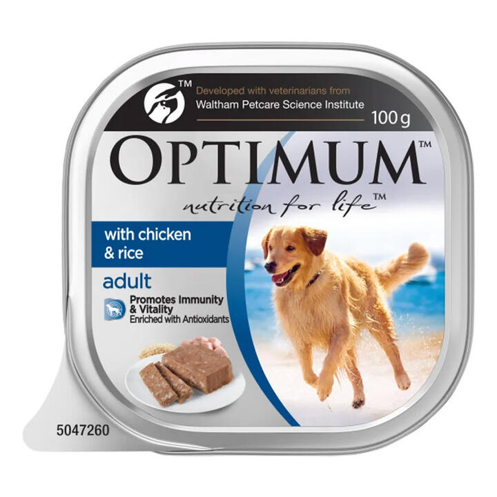 Optimum With Chicken & Rice Adult Wet Dog Food 100gm 12 Pack