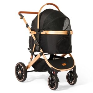 Paws For Life Foldable Pet Stroller Black With Gold Frame