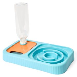 Paws For Life Slow Feeder With Water Bottle Blue And Orange