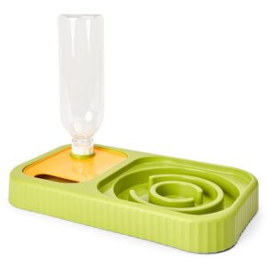 Paws For Life Slow Feeder With Water Bottle Yellow And Green