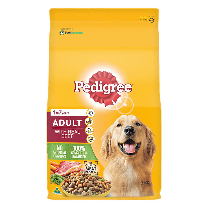 Pedigree Adult Dry Dog Food With Real Beef 3 Kg