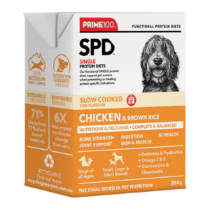 Prime100 Spd Single Protein Diets Slow Cooked Chicken & Brown Rice Wet Dog Food 354 Gm 1 Pack