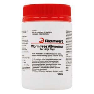 Ranvet Allwormer For Large Dogs 25 Kg 50 Tablets