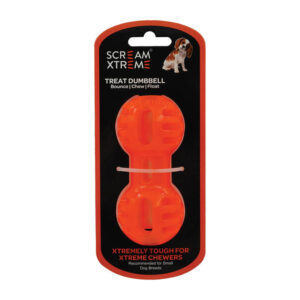 Scream Xtreme Treat Dumbbell Dog Toy - Loud Orange 1 X 11.5cm - Small