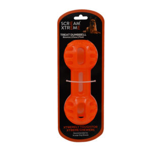 Scream Xtreme Treat Dumbbell Dog Toy - Loud Orange 1 X 20cm - Extra Large