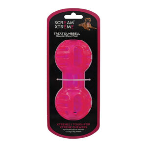 Scream Xtreme Treat Dumbbell Dog Toy - Loud Pink 1 X 13cm - Medium/Large