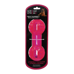 Scream Xtreme Treat Dumbbell Dog Toy - Loud Pink 1 X 20cm - Extra Large