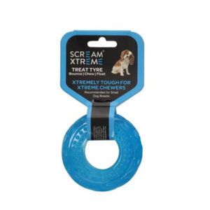 Scream Xtreme Treat Tyre Dog Toy - Loud Blue 9 Cm X 3cm - Small