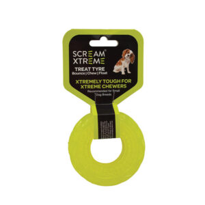 Scream Xtreme Treat Tyre Dog Toy - Loud Green 9 Cm X 3cm - Small
