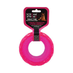 Scream Xtreme Treat Tyre Dog Toy - Loud Pink 17 Cm X 5cm - Extra Large