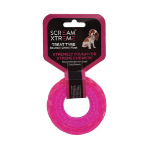 Scream Xtreme Treat Tyre Dog Toy - Loud Pink 9 Cm X 3cm - Small