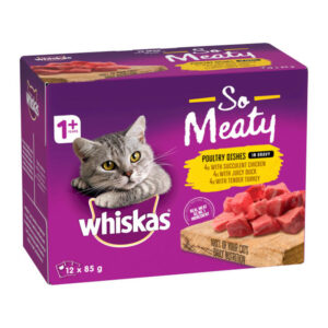 Whiskas Adult 1+ Years So Meaty Poultry Dishes In Gravy Wet Cat Food 85gm 12 Pack