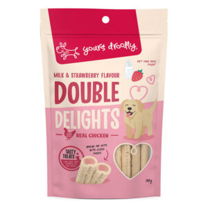 Yours Droolly Double Delights Real Chicken Tasty Dog Treats - Milk & Strawberry Flavour 150 Gm